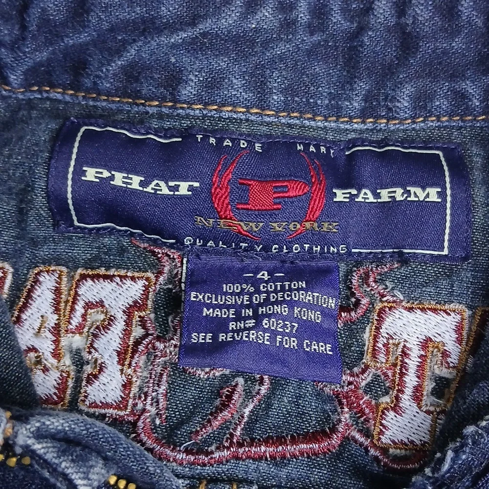 RARE Vintage 90s Phat Farm‎ Denim Jumpsuit One Piece Coveralls 4 KIDS